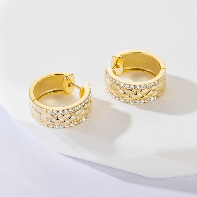 14K Gold Plated Cubic Zirconia Encrusted Mesh Huggie Hoops Earring for Women