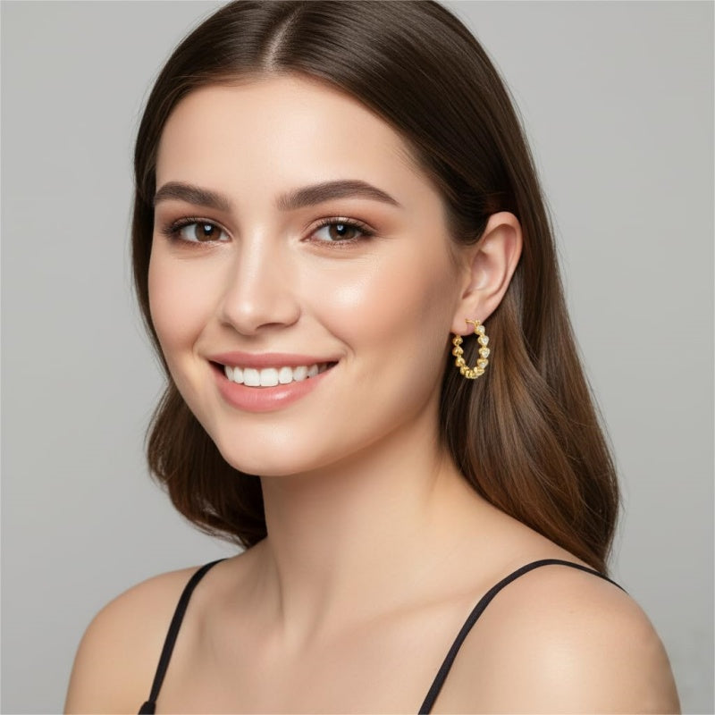14K Gold Plated Round Heart Cubic Zirconia Elegant  Earring for Women