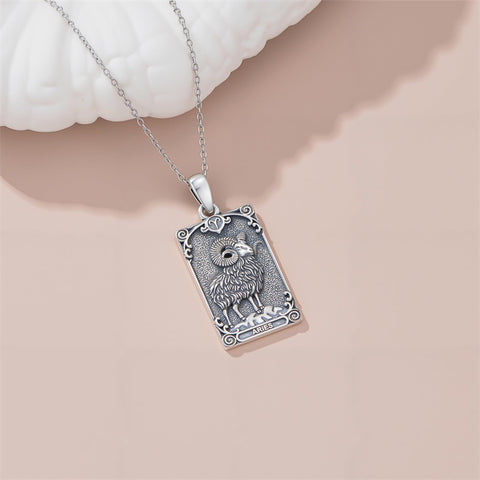 Sterling Silver Tarot Card 12 Zodiac Sign Pendant Necklace