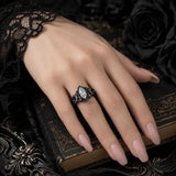 Sterling Silver 10K 14K 18K Gold Moissanite Gothic Black  Engagement Wedding Ring  for Women