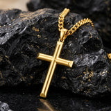 Cross Pendant Necklace for Men 14K Gold Plated Minimalist Christian Jewelry Religious Gift