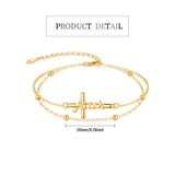 14K Gold Plated  Faith Cross Religious  Double Layered Anklet
