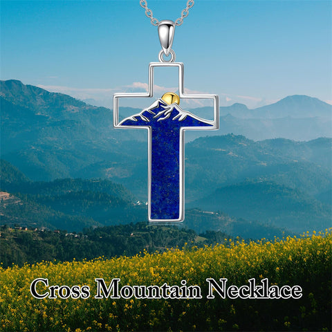 Sterling Silver Lapis Lazuli Abalone Shell Cross Mountains Necklace