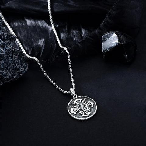 Sterling Silver Crown of Thorns Jesus St Benedict St Michael Pendant Necklace