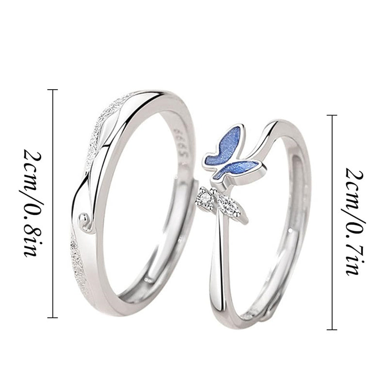 Copper Cubic Zirconia  Butterfly Adjustable Couple Rings