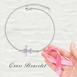 925  Silver Breast Cancer Awareness Bracelet Cross Pink Ribbon Bracelet Breast Cancer Survivor Gifts for Women