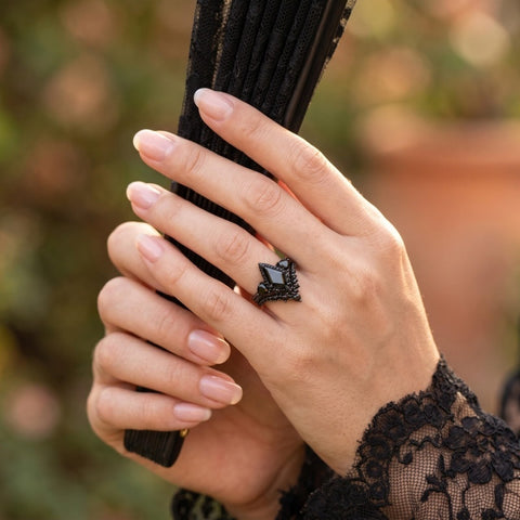 Sterling Silver 10K  14K  18K Gold 1CT-4CT Black Onyx Engagement Ring Gothic Wedding Promise Ring