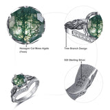 Sterling Silver Moss Agate Moonstone Branch Engagement Wedding Promise Ring  for Her