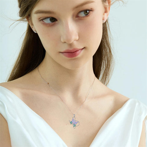 Sterling Silver Hometown Bluebonnets &Texas State Map Flag Pendant Necklace
