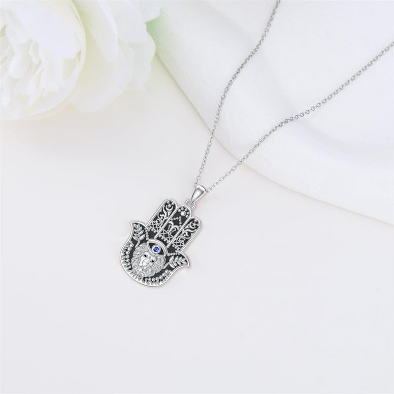 Sterling Silver Hamsa Hand Owl Egyptian Cat Lion Pendant Necklace