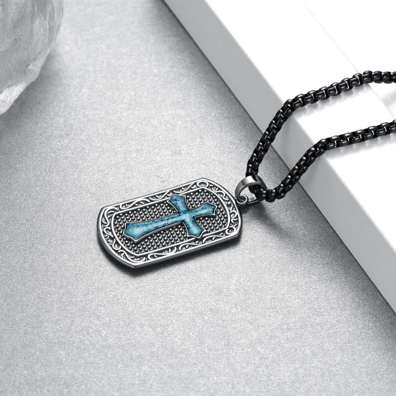 14K Gold Plated Turquoise Malachite Abalone Shell Cross Pendant Necklace for Men