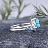 Sterling Silver 10K 14K 18K Gold Turquoise Engagement  Wedding Ring Set for Women