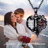 Sterling Silver Black Heart Skeleton Necklace With Engraved