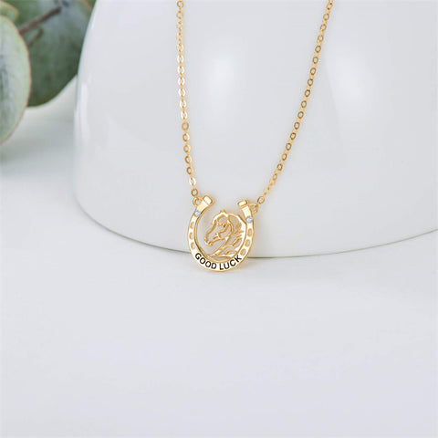 14K Yellow Gold Cubic Zirconia Horse Pendant Necklace