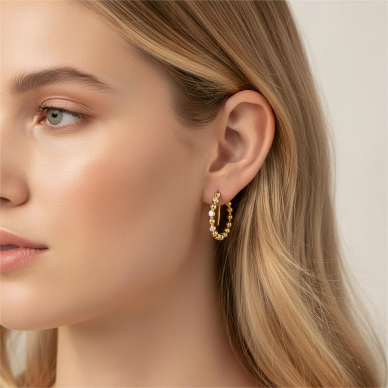 14K Gold  Round Cubic Zirconia Hoop Earrings for Women