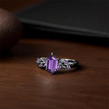 Sterling Silver Hexagon Gemstone Vintage Leaf Engagement Wedding Anniversary Ring Set