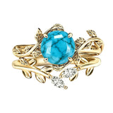 Sterling Silver Personalized Engraved 1-3CT Turquoise Engagement  Wedding Promise Ring Set for Her