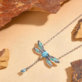 Sterling Silver Turquoise Dragonfly  Vintage Oxidation Pendant Necklace