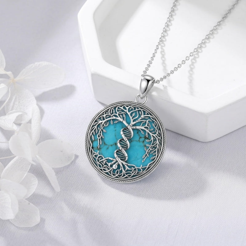 Sterling Silver Turquoise Sun and Moon AA Sobriety Celtic Knot Cross DNA Star of David Tree of Life Pendant Necklace