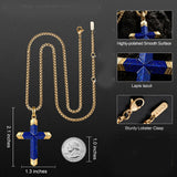 14K Gold Plated Turquoise Lapis Lazuli Cross Necklace for Men with Adjustable Chain