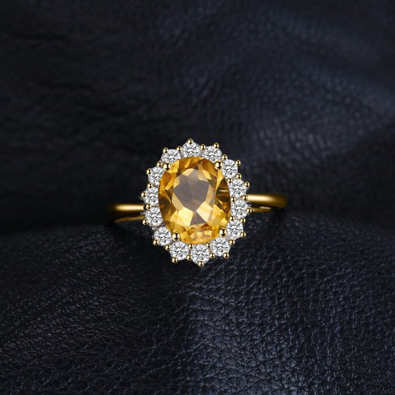 14K Yellow Gold Plated Birthstone Halo Engagement Rings for Women