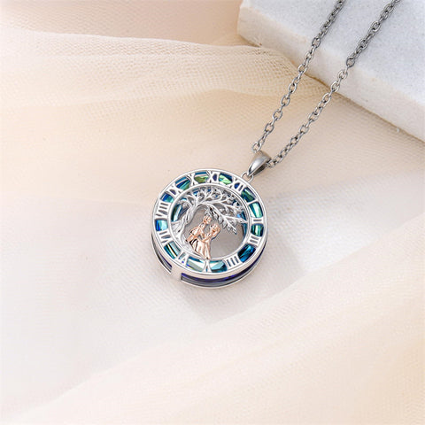 Sterling Silver Blue Crystal Tree of Life Father Daughter Mother Daughter Sister Pendant Necklace