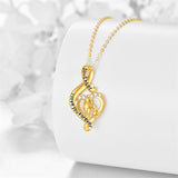 10K 14K 18K Gold Father Daughter Heart Pendant Necklace