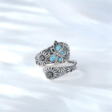 S925 Sterling Silver Turquoise Dragonfly/Highland Cow Spoon Ring Oxidized Wrap Ring  Gifts for Women Girls