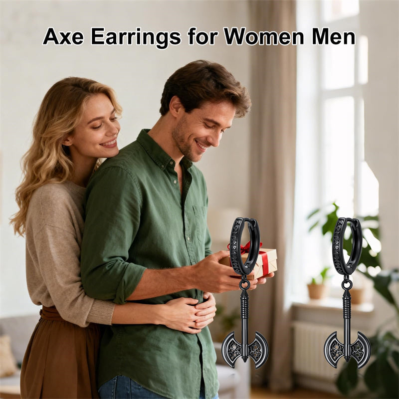 Sterling Silver Feather Arrowhead Axe Hoop Earrings