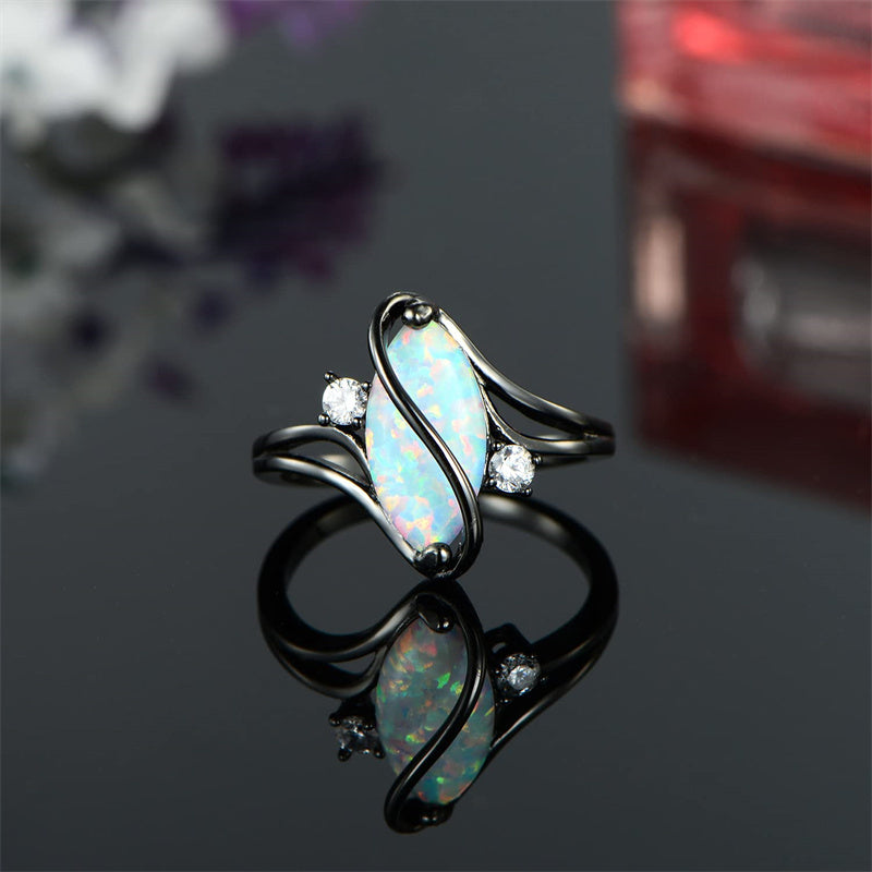 Copper Created Opal Amethyst Rainbow CZ Marquise Ring for Women