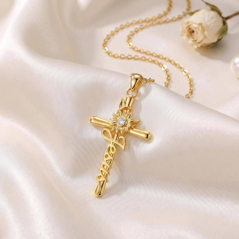 14K Gold Plated Faith Cross Pendant Necklace Religious Gifts for Women