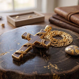 Wood 14K Gold Plated Cross Pendant Necklace