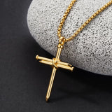 14K Gold Plated Cross Pendant Necklace for Men Religious Jewelry Christian Gift