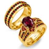 Sterling Silver 10K 14K 18K Gold Personalized Engraved  Halloween Dark Red Gemstone Couple Ring Set