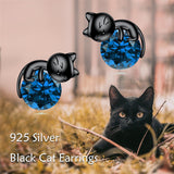 Sterling Silver Birthstone Cat Stud Earrings