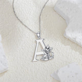 Sterling Silver Initial Cat Pendant Necklace