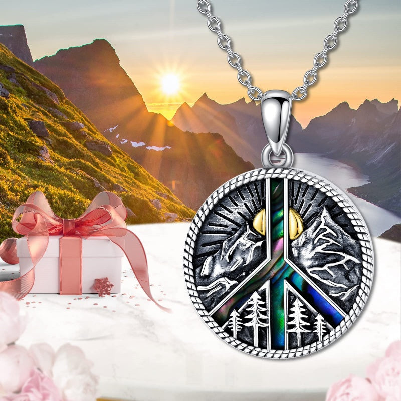 Sterling Silver Peace Sign Coexist Peace Symbol Pirate Tree of Life Thor's Hammer Wolf Raven Viking Series Necklace