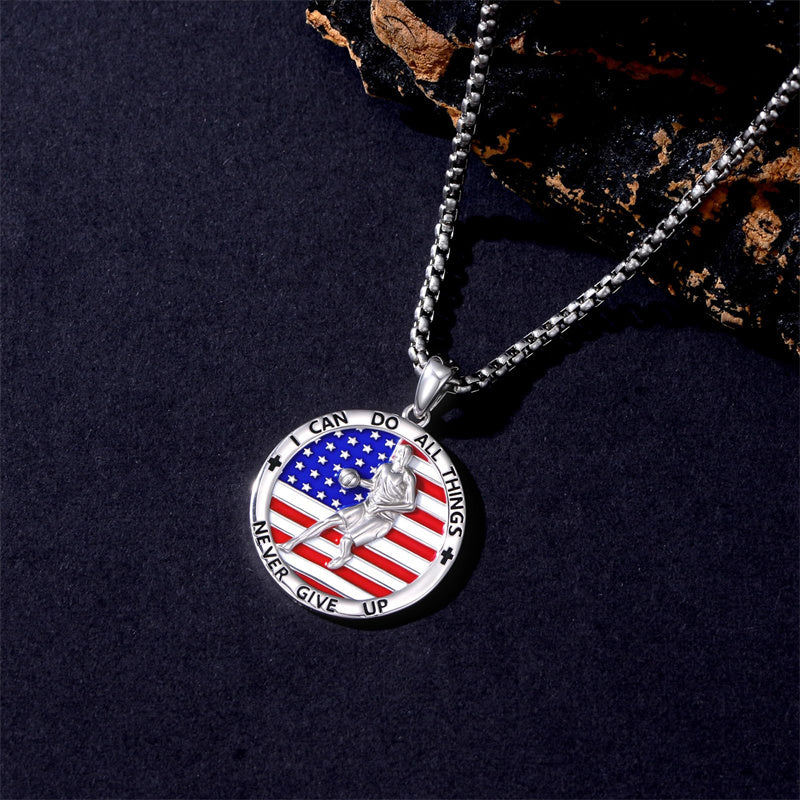 Sterling Silver American Flag Baseball  Basketball Boxing Football Golf Sports Pendant Necklace