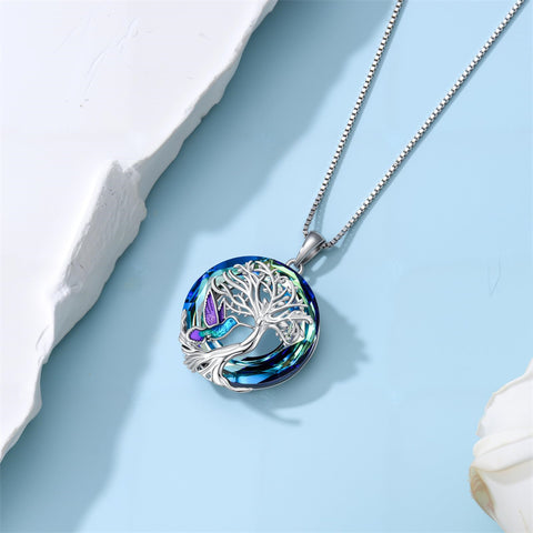 Sterling Silver Crystal Tree of Life Cardinal  Cat Hummingbird Dog Dragonfly Eagle Pendant Necklace