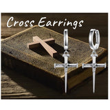 Sterling Silver Cross Hoop Earrings for Men