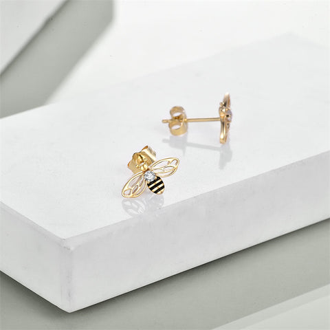 14K Yellow Gold Honey Bee Stud Earrings