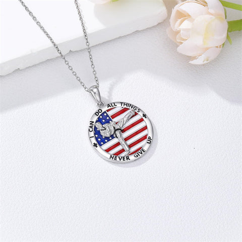 Sterling Silver American Flag Baseball  Basketball Boxing Football Golf Sports Pendant Necklace