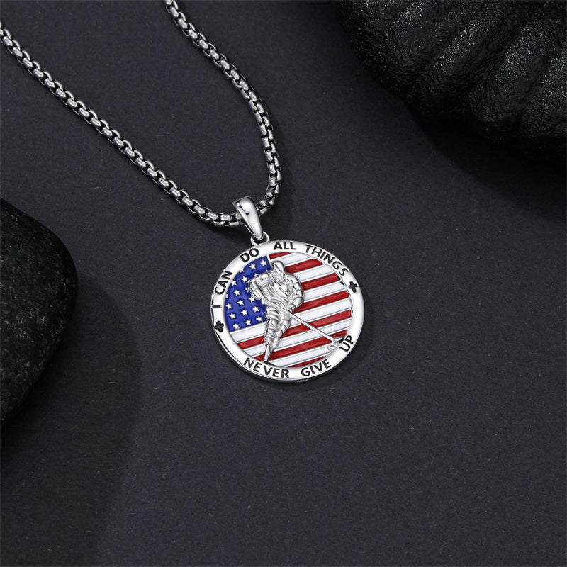 Sterling Silver American Flag Baseball  Basketball Boxing Football Golf Sports Pendant Necklace