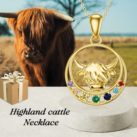 14K Gold Heart Highland Cow Pendant Necklace