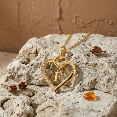 Heart Initial A-Z Pendant Necklace for 14K Gold Plated Women Initials Jewelry Gifts