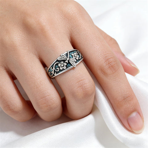 Sterling Silver Turquoise  Dragonfly Hummingbird Turtle Butterfly Mountain Celtic Knot Lotus Ring  Gifts for Women