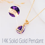 14K Gold 2 Carat Teardrop Created Birthstone with Real Diamond Pendant Necklace