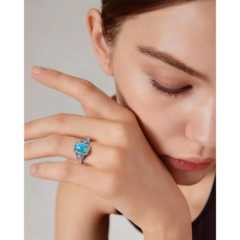 Sterling Silver Cushion Marquise Pear Round Oval Cut Turquoise Engagement Ring for Women