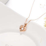 18K Gold Cubic Zirconia Double Love Heart Pendant Necklace