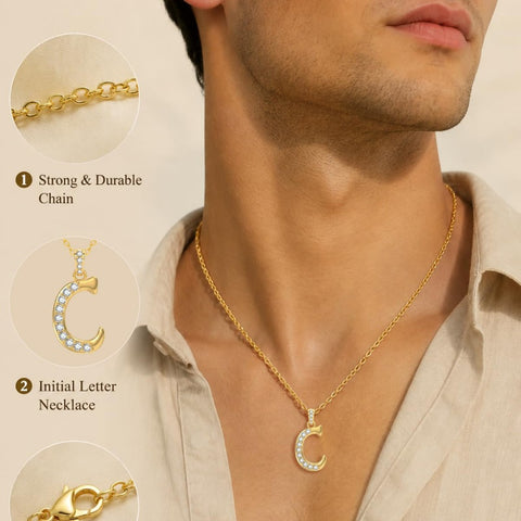Cubic Zircon 14K Gold Plated Initial Letter A-Z Pendant Necklace